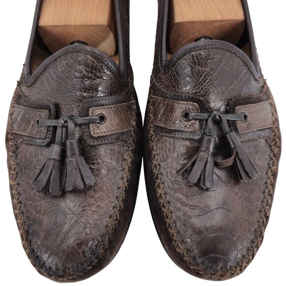 Vintage Mezlan Exotic Ostrich Suede Dress Shoes Mens 8.5M Tassel Slip-on Loafers - Picture 2 of 11